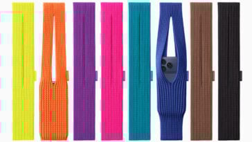 Apple x Issey Miyake iPhone Pocket: a vibrant, 3D-knitted accessory available in eight striking colors. | ©Image Credit: Apple