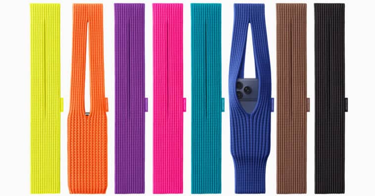 Apple x Issey Miyake iPhone Pocket: a vibrant, 3D-knitted accessory available in eight striking colors. | ©Image Credit: Apple
