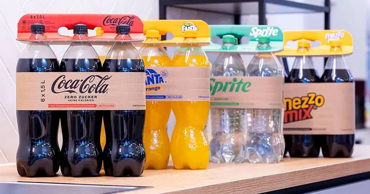 Coca-Cola’s new paper-and-cardboard handles are designed for easy carrying and less plastic waste. | ©Image Credit: DS Smith