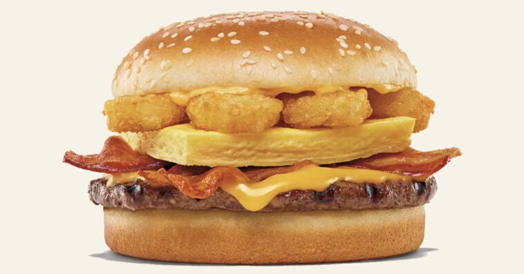Burger King breaks the breakfast rules with the new, all-day Bacon Cheddar Hash Whopper. | ©Image Credit: Burger King
