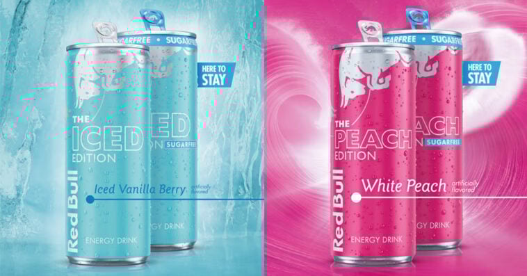 Red Bull Iced Vanilla Berry and White Peach are now permanent! Grab them year-round in regular or sugar-free cans. | ©Image Credit: Red Bull