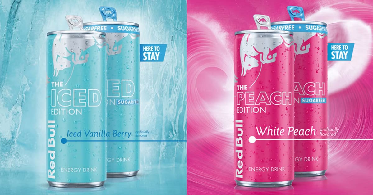 Red Bull Iced Vanilla Berry and White Peach are now permanent! Grab them year-round in regular or sugar-free cans. | ©Image Credit: Red Bull