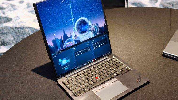 The Lenovo ThinkPad Rollable XD Concept Laptop has a display that can be extended vertically ©Image Credit: GEEKSPIN