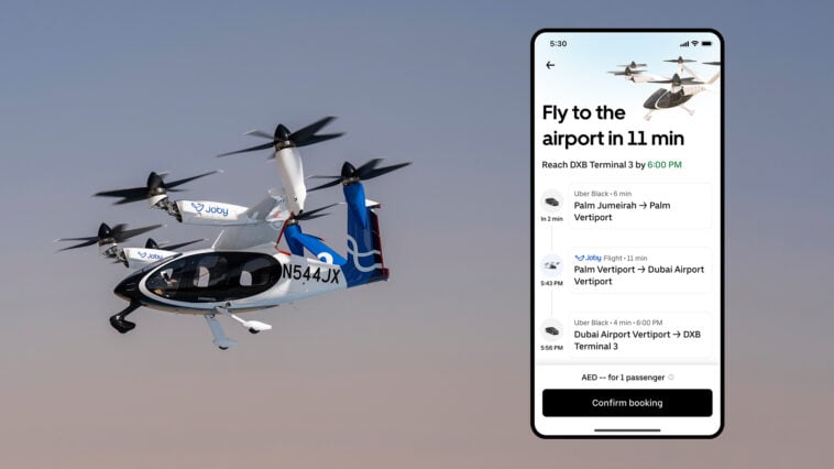 The sci-fi dream is real: book your first Uber Air ride and fly above traffic in a sleek, all-electric Joby air taxi. | ©Image Credit: Uber