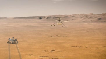 Building on Ingenuity’s legacy, the new Martian helicopters will eject mid-descent, without a rover to drop them. | ©Image Credit: NASA