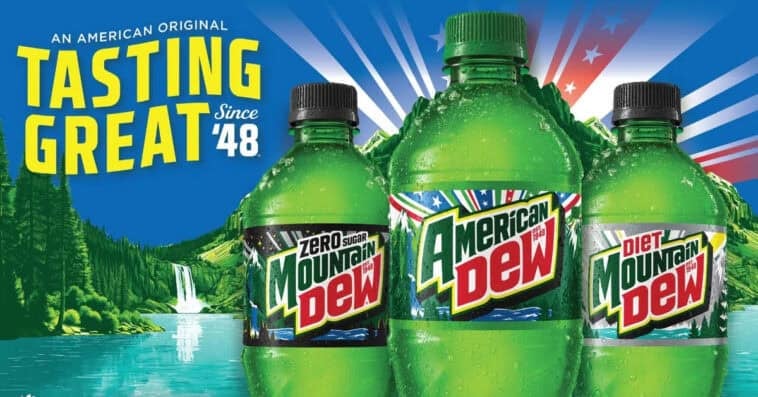 The iconic soda gets a summer makeover —American Dew brings new packaging and a nostalgic American celebration vibe. | ©Image Credit: Mountain Dew