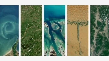 Mountains, coastlines, and rivers form letters in NASA’s interactive Earth name tool. | ©Image Credit: NASA