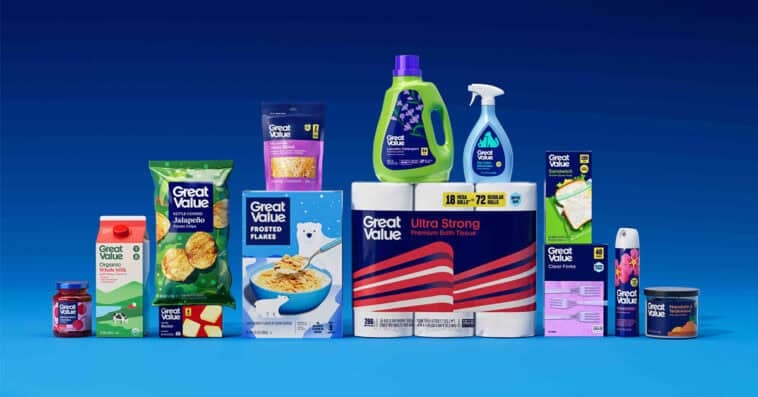 Walmart unveils a fresh new look for Great Value, replacing its old “cheap” design with cleaner, more modern packaging. | ©Image Credit: Walmart