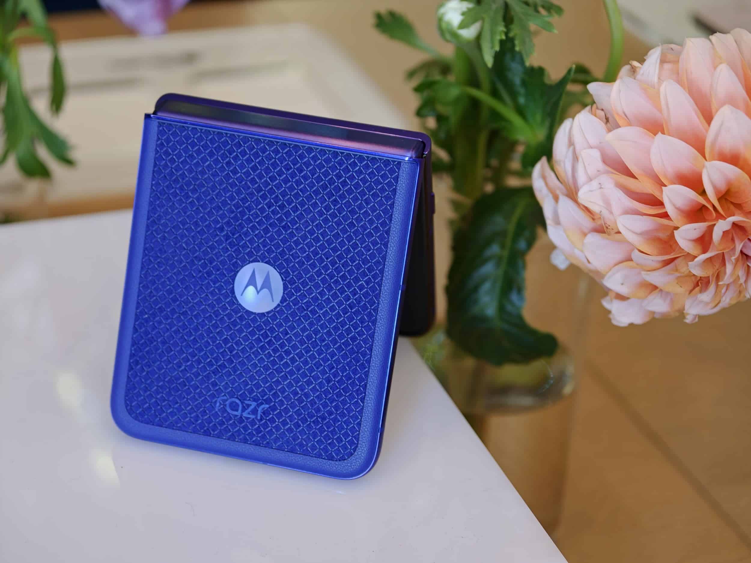 The 2026 Motorola Razr Ultra in Orient blue with an Alcantra (suede-like) finish. Motorola's 2026 Razr lineup once again doubles down on style, featuring an array of premium textures and Pantone colors ©Image Credit: GEEKSPIN