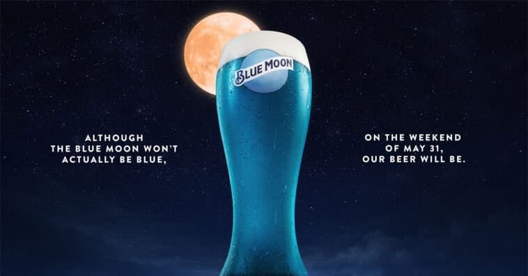 A bright blue twist on Blue Moon beer arrives just in time for the celestial blue moon event this May weekend. | ©Image Credit: Blue Moon Brewing Company
