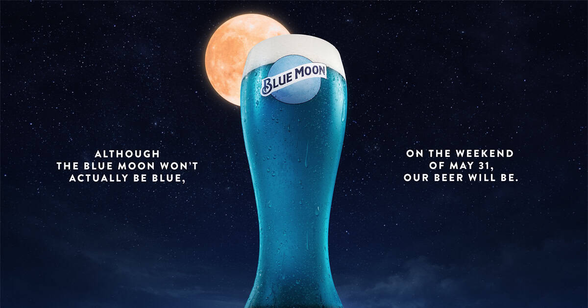 A bright blue twist on Blue Moon beer arrives just in time for the celestial blue moon event this May weekend. | ©Image Credit: Blue Moon Brewing Company