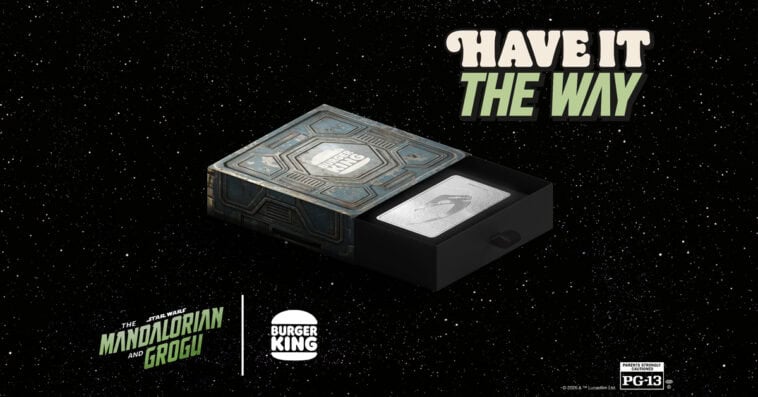 The Beskard: A rare, physical collectible inspired by Mandalorian Beskar. Enter the Burger King sweepstakes today for a chance to win this bounty! | ©Image Credit: Burger King