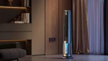 The smart tower fan from DREO delivers 34 ft/s airflow, 24-hour runtime, and whisper-quiet 20 dB performance. ©Image Credit: DREO