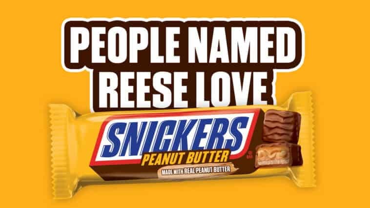 Snickers giving free candy for a year to people named Reese 2 Is your name Reese? Snickers is giving away free peanut butter candy for a year. Sign the pledge to claim your entry. | ©Image Credit: Mars, Incorporated