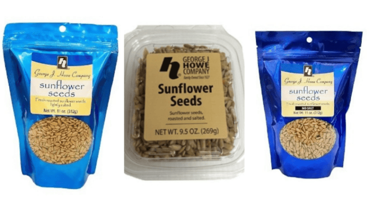These specific sunflower seed packages are being recalled over potential tree nut contamination. Consumers with allergies are urged to return them for a refund | ©Image Credit: FDA / George J. Howe Co