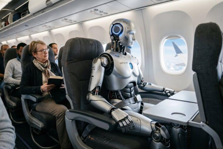 Southwest Airlines has officially updated its travel policy to ban both human-like and animal-like robots from ever flying again. | ©Image Credit: Google Gemini / GEEKSPIN