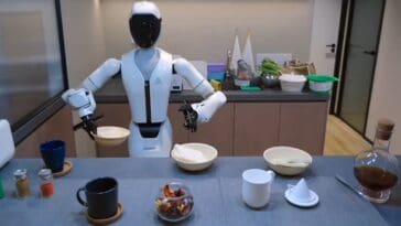 GigaAI's SeeLight S1 humanoid robot preparing breakfast in a real apartment kitchen as part of its promotional demonstrations | ©Image Credit: GigaAI