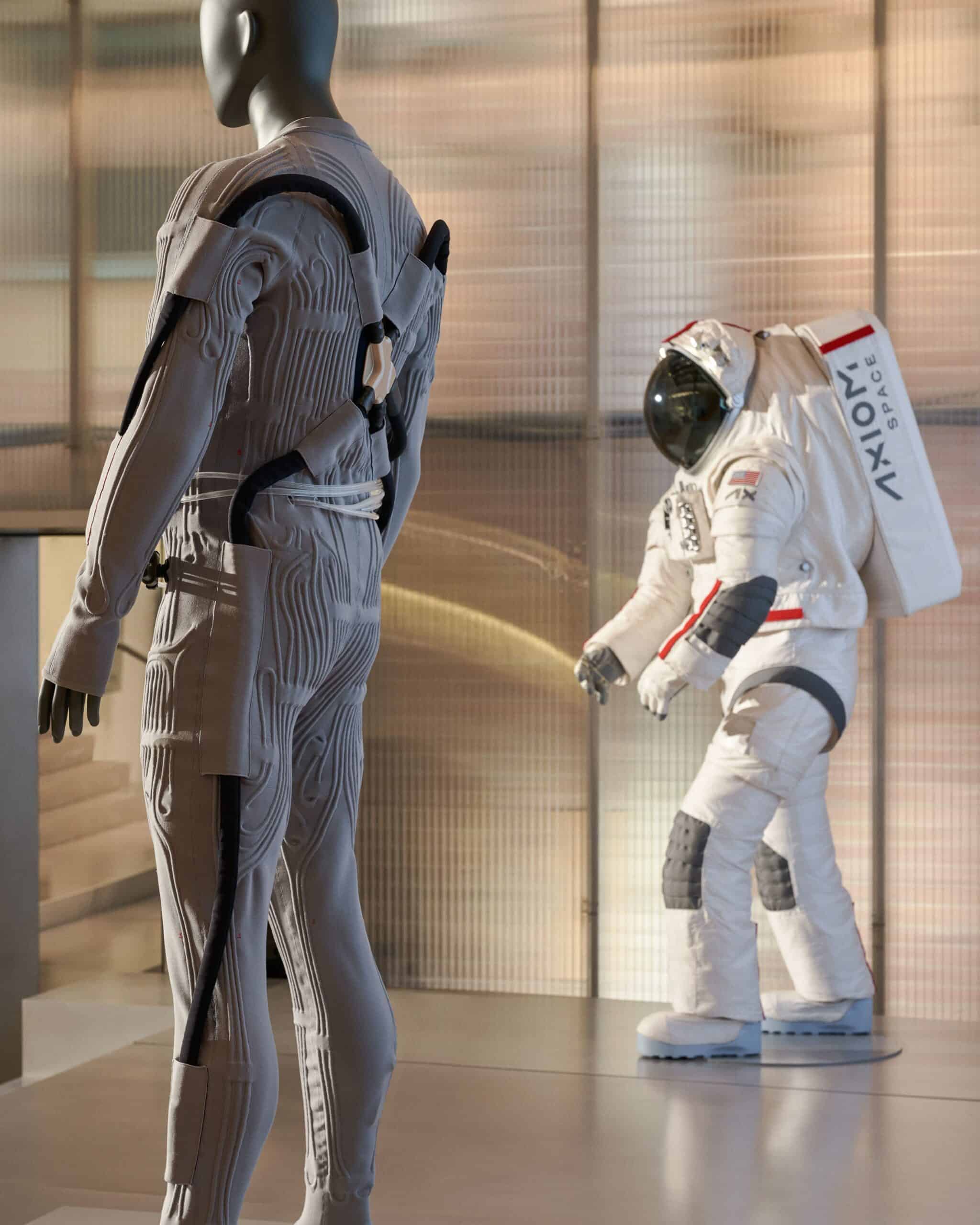 NASA astronauts will wear Prada underwear on the Moon 2 (L-R) Axiom Space and Prada's Axiom Liquid Cooling and Ventilation Garment (LCVG) and Extravehicular Mobility Unit (AxEMU) spacesuit. | ©Image Credit: Axiom Space