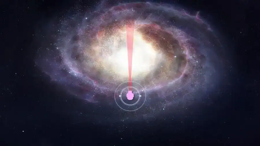 NASA telescope will scan 100 million stars for planets 2 This artist’s concept shows the region of the Milky Way that NASA’s Nancy Grace Roman Space Telescope will survey during its Galactic Bulge Time-Domain Survey. The red beam indicates the direction Roman will observe, covering dense star fields toward the galactic center and out toward the far side of the galaxy | ©Image Credit: NASA’s Goddard Space Flight Center / CI Lab
