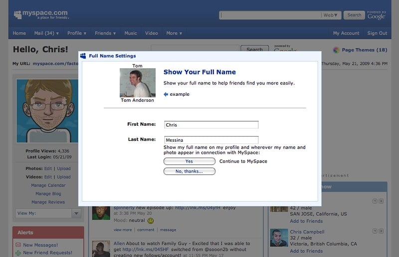 Myspace owners plan comeback for the iconic social network 2 The Myspace interface back in 2009 | ©Image Credit: Flickr / Chris Messina