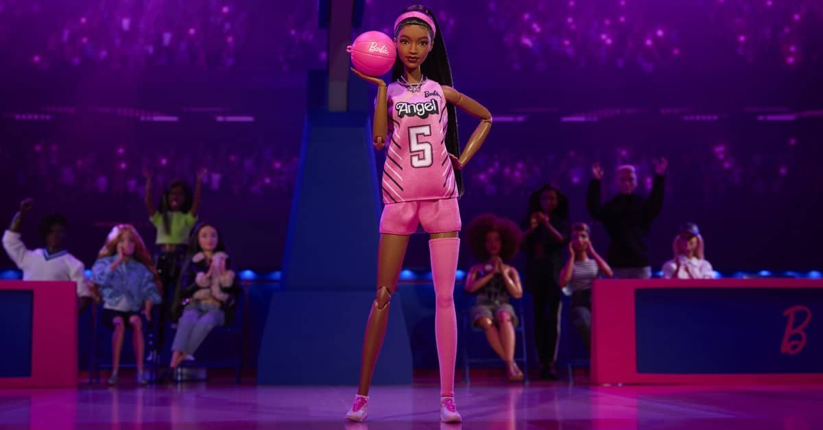 WNBA star Angel Reese reimagined as an official Barbie Signature doll wearing her pink Reebok kicks. | ©Image Credit: Mattel