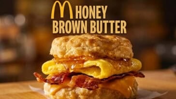 The star of the show: McDonald’s rich, nutty Honey Brown Butter sauce drizzled over a warm, fresh buttermilk breakfast biscuit. | ©Image Credit: McDonald's