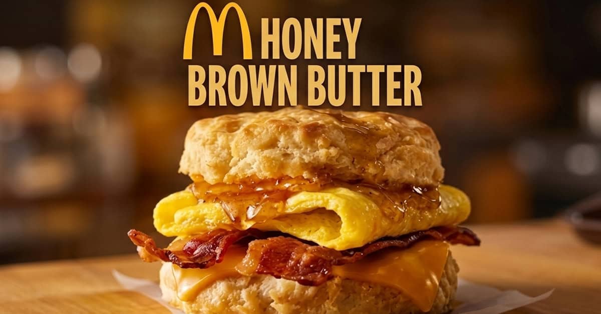The star of the show: McDonald’s rich, nutty Honey Brown Butter sauce drizzled over a warm, fresh buttermilk breakfast biscuit. | ©Image Credit: McDonald's