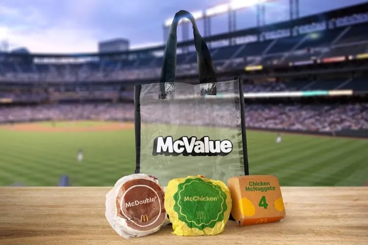 McDonald's official ballpark food hack is dropping online for $2.99 1 McDonald’s MVP Tote, the ballpark food hack, packed with a McChicken, McDouble, and 4-piece McNuggets | ©Image Credit: McDonald’s
