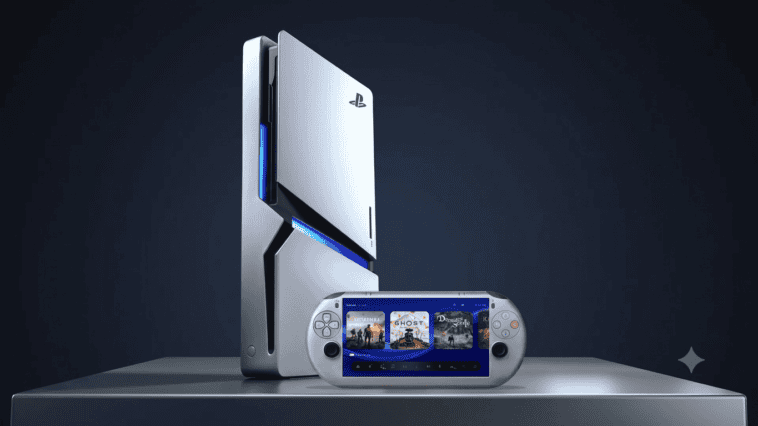A leaked AMD document reportedly points to backward compatibility for PS4 and PS5 games on Sony’s upcoming handheld | ©Image Credit: Gemini AI / GEEKSPIN
