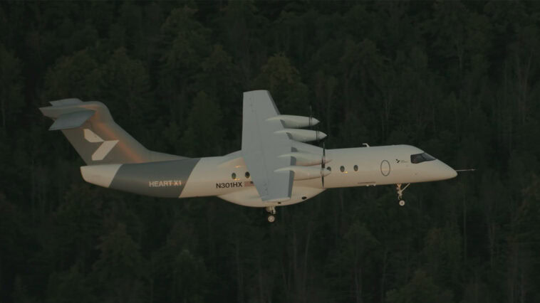 Heart Aerospace’s X1 takes flight during a landmark test, becoming the world’s largest fully battery-powered aircraft to fly without jet fuel. | ©Image Credit: Heart Aerospace