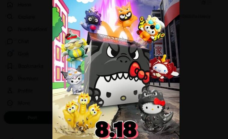 The full lineup of the upcoming McDonald's x Sanrio x Toho collaboration arriving in U.S. restaurants on August 18 | ©Image Credit: McDonald’s / X (Formerly Twitter)