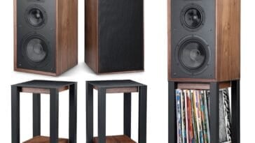 Wharfedale LINTON Heritage speakers with stands ©Image Credit: Wharfedale