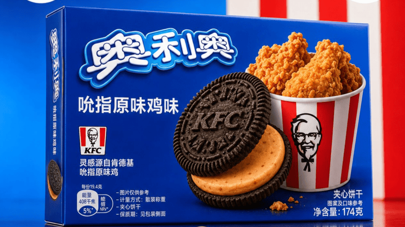 Oreo and KFC team up on a cookie that replaces the classic crème with the Colonel’s Original Recipe fried chicken flavor | Image Credit: KFC/Oreo