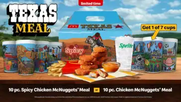 McDonald's 'Texas Meal' features a 10-piece order of Chicken McNuggets and one of seven collectible cups designed by Texas artist Avery Orendorf | ©Image Credit: McDonald's