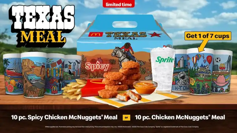 McDonald's 'Texas Meal' features a 10-piece order of Chicken McNuggets and one of seven collectible cups designed by Texas artist Avery Orendorf | ©Image Credit: McDonald's
