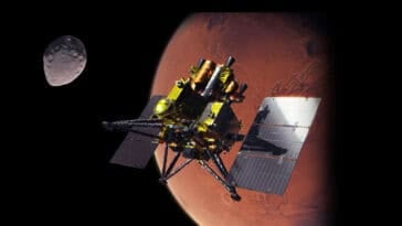 JAXA’s MMX mission aims to touch down on Mars’ moon Phobos, gathering soil that could redefine our understanding of the Red Planet. | ©Image Credit: JAXA