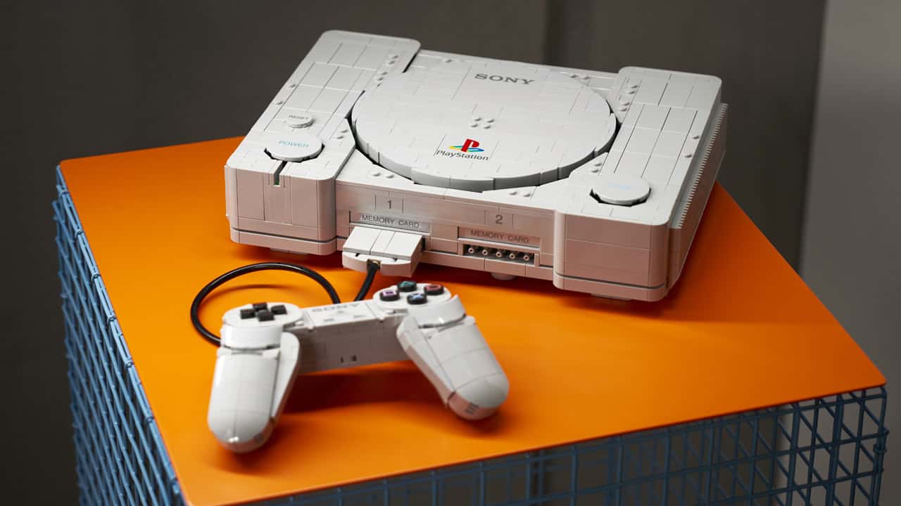 Near 1:1 scale replica of the original 1994 grey PlayStation console built entirely from 1,911 LEGO pieces. | ©Image Credit: LEGO