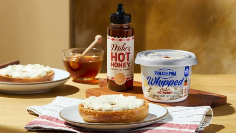 Philadelphia and Mike’s Hot Honey team up for a sweet-and-spicy whipped cream cheese made with real milk, cream, honey, and chili peppers. | ©Image Credit: Kraft Heinz Company