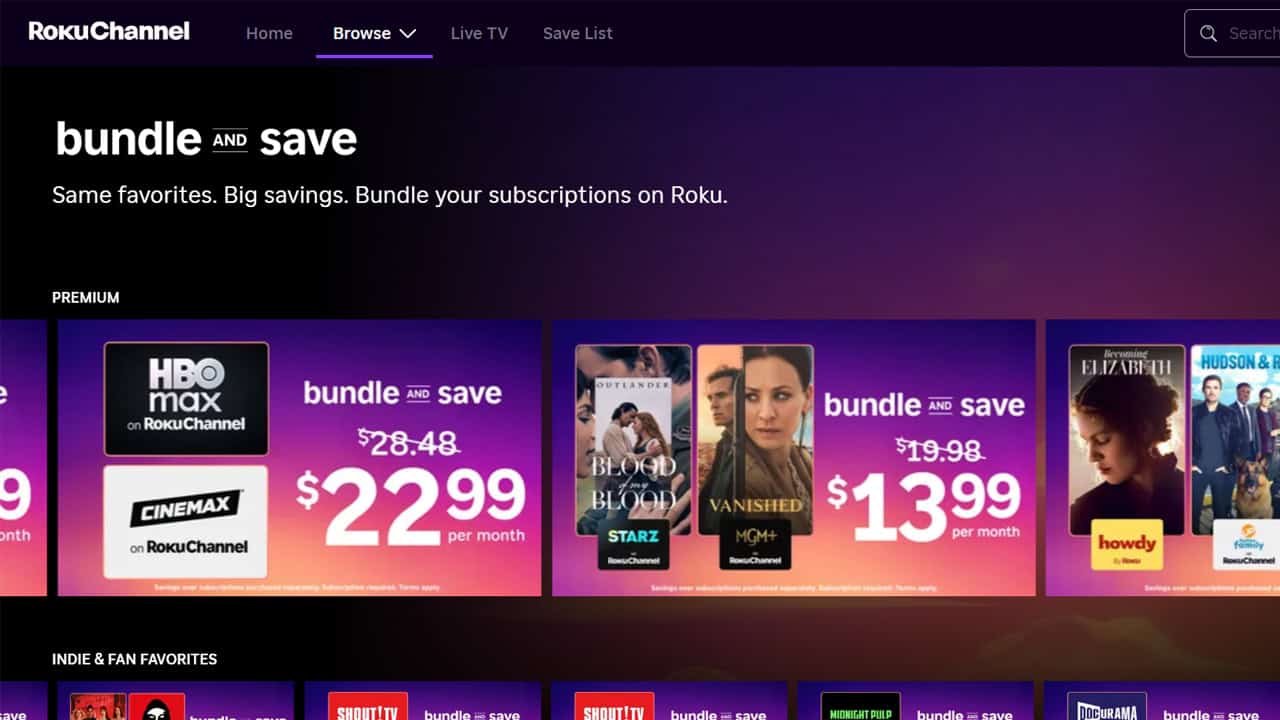 Pair your favorite streaming sevices like Max, STARZ, and AMC+ to save up to 30% every single month on Roku. | ©Image Credit: Roku