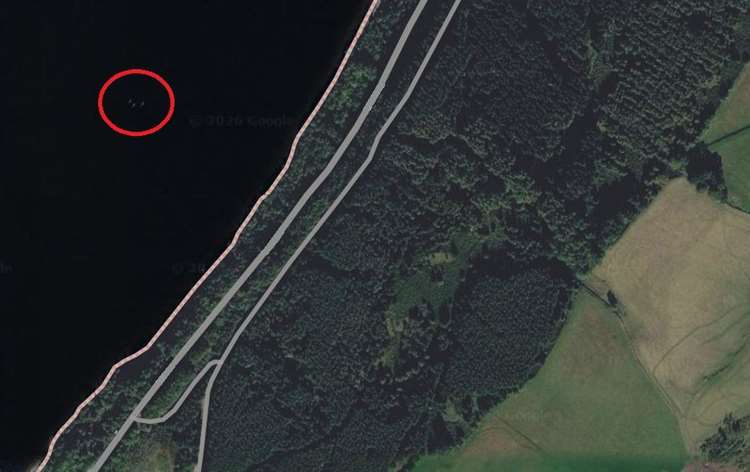 Satellite imagery showing the three mysterious objects spotted in the waters of Loch Ness | ©Image Credit: Google Maps