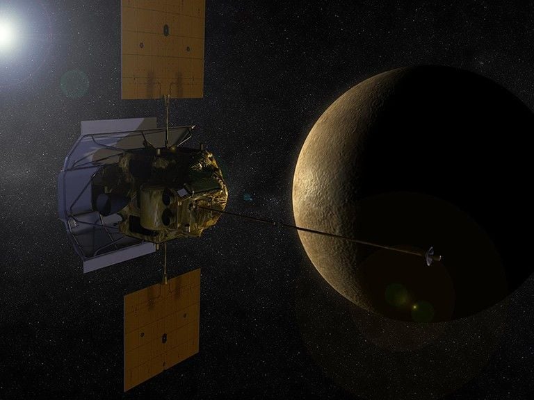 NASA's Mariner 10 and MESSENGER are the only spacecraft to have ever visited Mercury. Pictured above is an artist's rendering of the MESSENGER spacecraft at Mercury. ©Image Credit: NASA