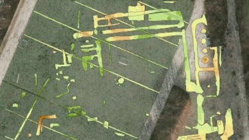 Ground-penetrating radar reveals the remains of St. Clare’s Convent beneath a soccer field in Roskilde, Denmark. | ©Image Credit: Nationalmuseet / NIKU