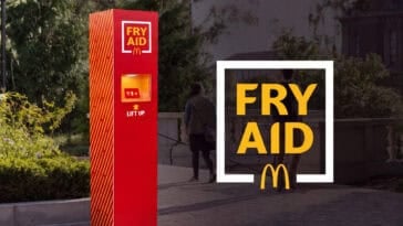 McDonald's giant "Fry Aid" machines gave away free meal cards to college students during Homecoming weekend! | ©Image Credit: McDonald's