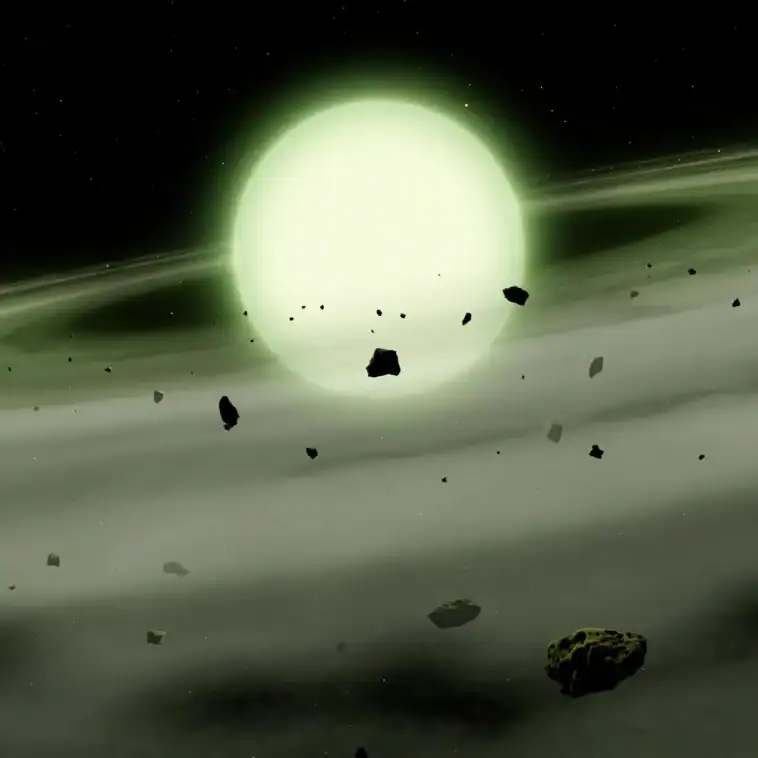 By devouring rocky planets, the dead white dwarf star WD J1330+6435 turned into the cosmos's first known green star. ©Image Credit: University of Warwick / Mark A. Garlick
