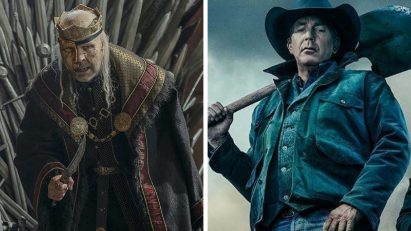 Paddy Considine in HBO's House of the Dragon (left) and Kevin Costner in Paramount's Yellowstone (right) | © Image Credit: HBO / Paramount Network