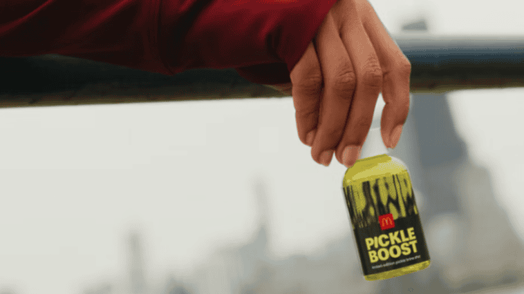 McDonald's is handing out 2-ounce bottles of its new Pickle Boost to runners during the Chicago Marathon | ©Image Credit: McDonald's