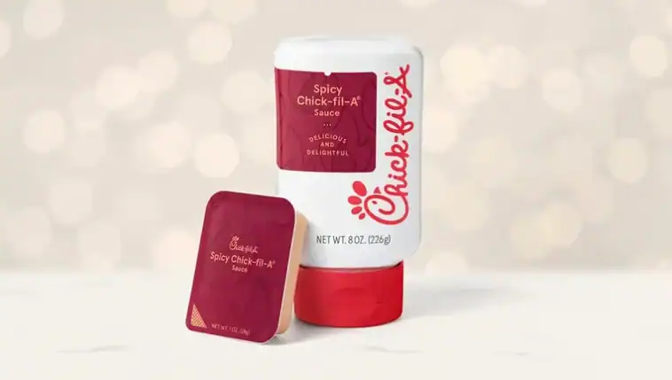 The new Spicy Chick-fil-A Sauce in a standard dipping cup and an 8-ounce bottle, rolls out to restaurants nationwide on November 16 | ©Image Credit: Chick-fil-A